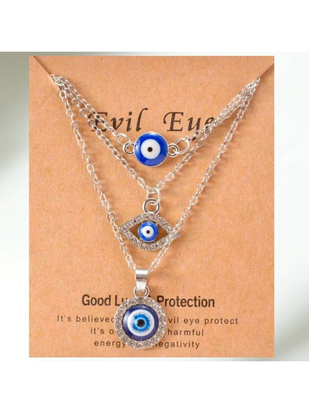 Evil Eye Necklace Set Silver Blue